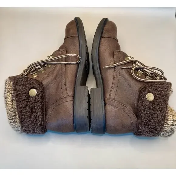 Cliffs by White Mountain Brown Fold Over Knit Cuff Boots Women’s 6M Lace Up - Picture 4 of 12
